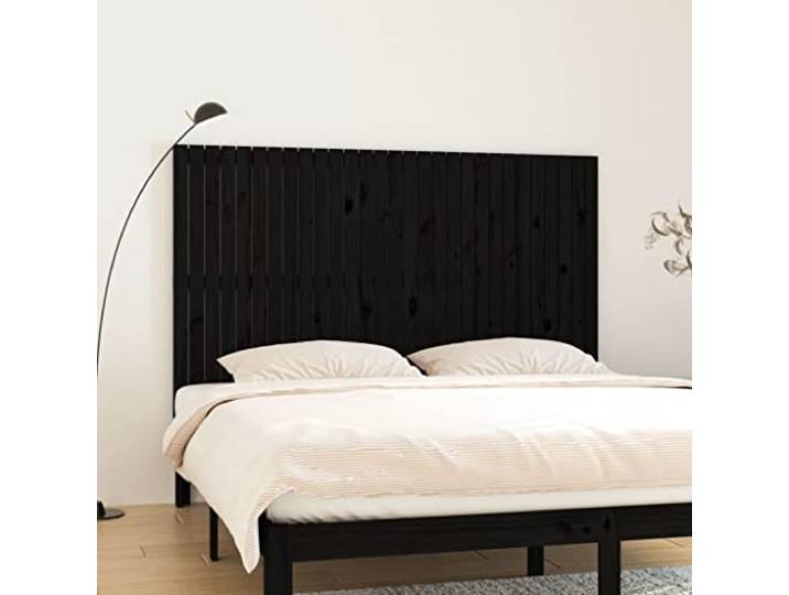 Das Kopfteil des Bettes aus massivem Kiefernholz, schwarz, 185x3x110 cm, für die Wandmontage sorgt für eine perfekte Rückenstütze beim Lesen.