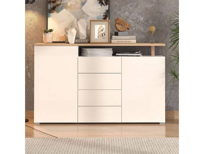 Buffet Levate Dmora en bois noble blanc 154x40x94h cm