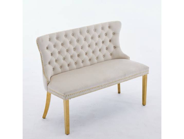 Banquette de Salle à manger 2 Places en Velours avec Pieds Dorés - Banc de Repas Capitonnant de Luxe - en Acier Inoxydable - Beige