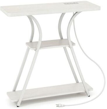 Costway 32 Inch Narrow Long Entryway Table with Power Outlets and LED Lights-Oak