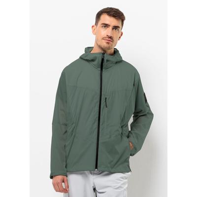 Outdoorjacke JACK WOLFSKIN "WANDERJAHR JKT M", Herren, Gr. XXL (58), grün (hedge, grün), OBERSTOFF: 100% POLYAMID. Futter: 100% POLYESTER, Jacken Outdoorjacke, mit Kapuze, windabweisend, wasserabweisend, atmungsaktiv