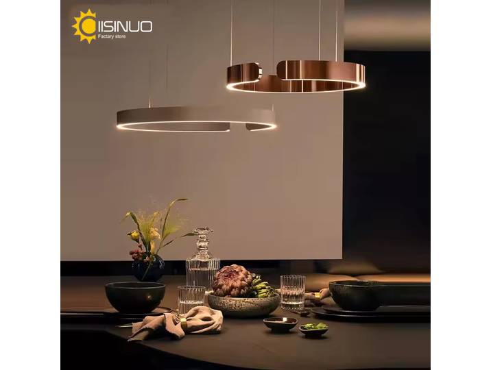 Lampe à suspension nordique pour salon et salle à manger, moderne, simple, créative, personnalisée, bâtiment duplex, atmosphérique, circulaire