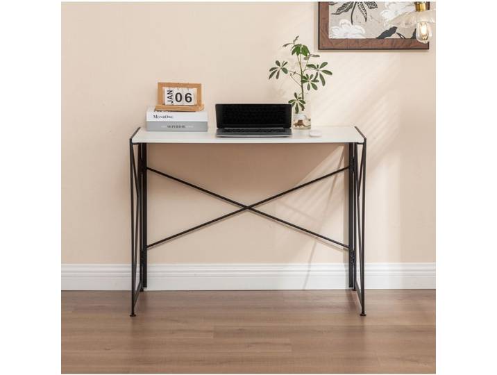 COVREO Bureau pliable blanc 99 x 50 x 75 cm plateau MDF et structure métal