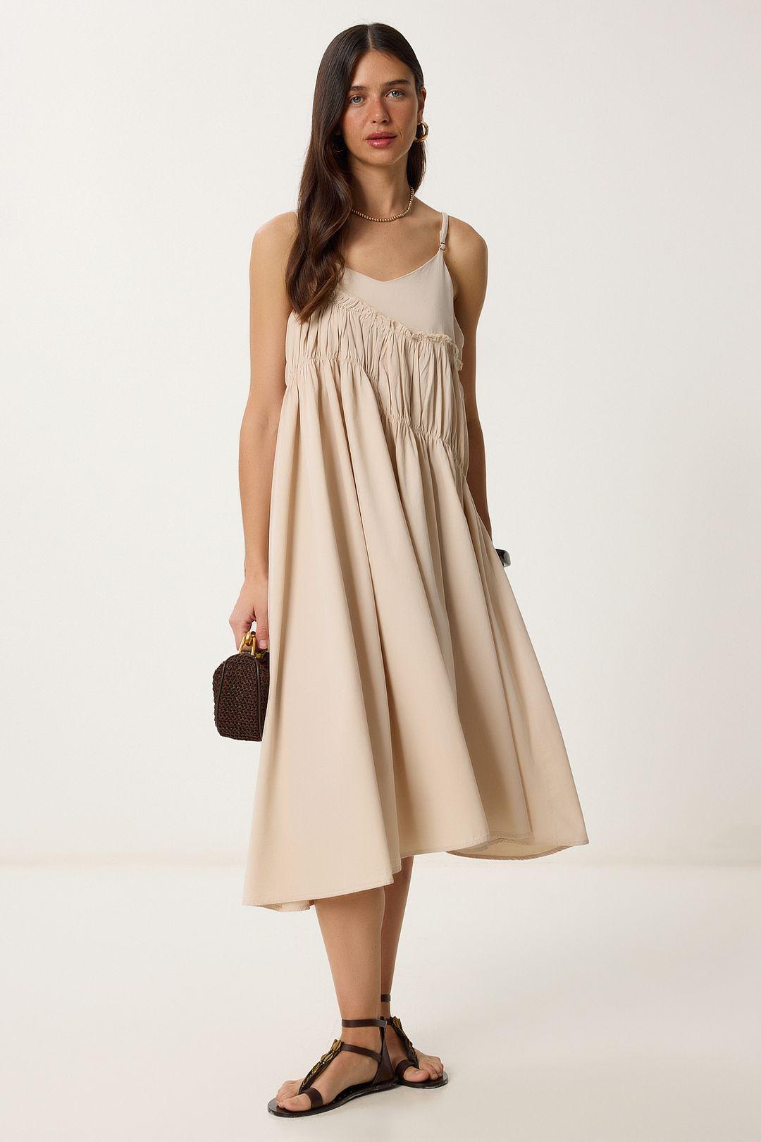 Rüschenshirt U-Ausschnitt Midi-Kleid
