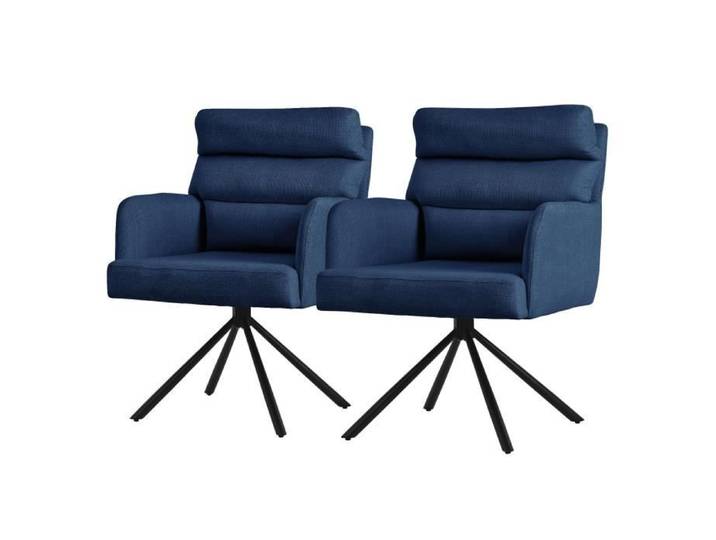 ML-Design 2x Chaise de Salle à Manger Bleu Foncé Pivotante Position Voiture Rembourrée Revêtement Polyester avec Accoudoirs Dossier
