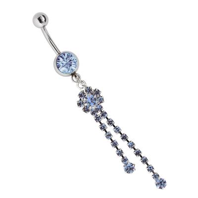 Bauchnabelpiercing ADELIA´S "Bauchnabelpiercing Banane mit Ketten Blumen Anhänger", blau (hellblau), Piercings, Damen, onesize, Chirurgiestahl, Zirkoniakugel mit Ketten Blumen Stein Anhänger