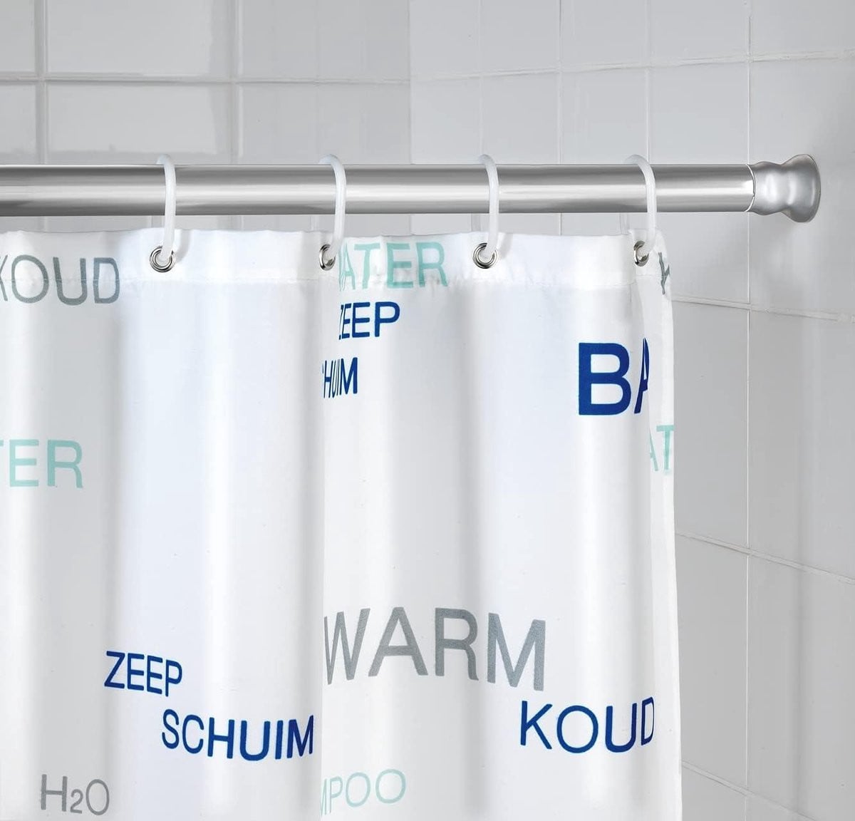 Zilveren aluminium douchestang met klembevestiging, 118 cm