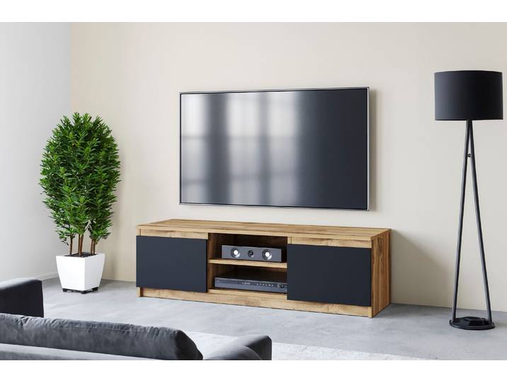 Lowboard HOME AFFAIRE DINGO , braun (votan eichefarben, schwarz matt), B:120cm H:35,5cm T:38cm, Sideboards, Lowboard, zeitloser TV-Schrank, TV-Board Breite 120 cm, grifflose Fernsehschrank