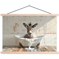 POSTER MIT MAGNETLEISTEN Esel - Tiere - Badewanne - Schaumstoff Wanddeko 90x60 cm