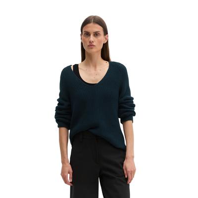 Strickpullover MARC O'POLO "aus Organic Cotton-Qualität", Damen, Gr. XXS, blau (night sky), Obermaterial: 100% Baumwolle, unifarben, V-Ausschnitt, Pullover Strickpullover