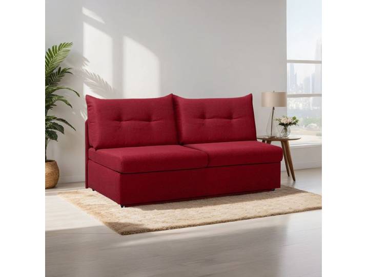 Schlafsofa Retford Webstoff/Velours mit Bettkasten Kunstfaser 89x136x82cm Rot ausziehbar modern