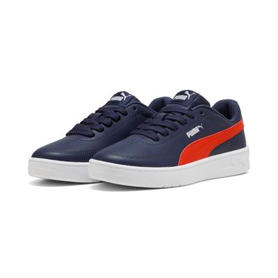 Sneaker PUMA "COURT CLASSIC CLEAN JR", Mädchen, Gr. 38,5, blau (puma navy, rot flash), Synthetik, Schuhe Sneaker, für Streetwear und Sportmode, angenehmes Tragegefühl
