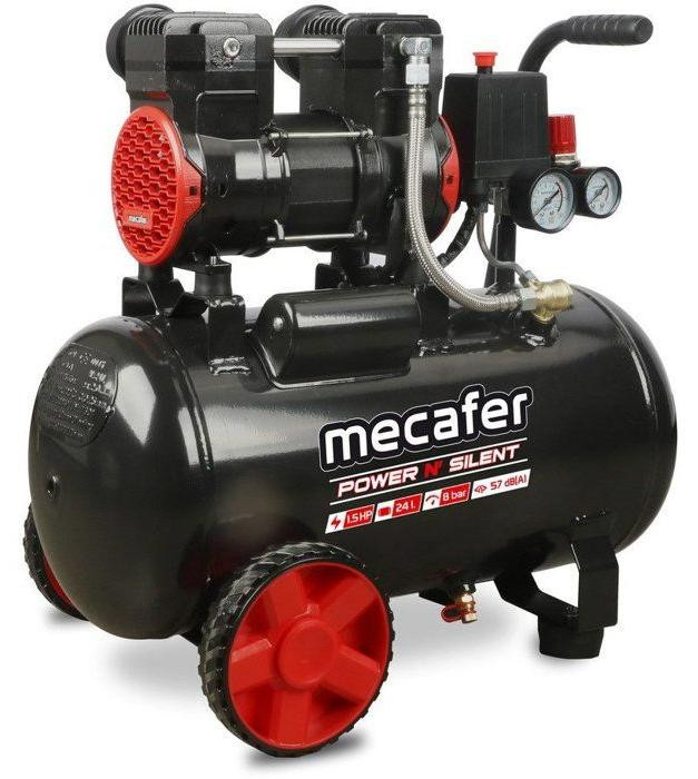 Mecafer Power Silent Horizontale Geluidsarme Compressor, 24 liter, 1,5 PK, 175 liter/minuut