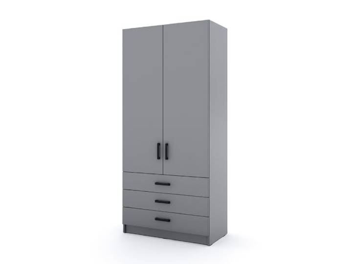 Marlux-Meble Kleiderschrank Sigma 90 cm breit mit 2 Drehtüren und 3 Schubladen Korpus in Grau Matt Schlafzimmerschrank Kinderzimmerschrank Systemschrank (Türen-Grau, Schubladen-Grau)