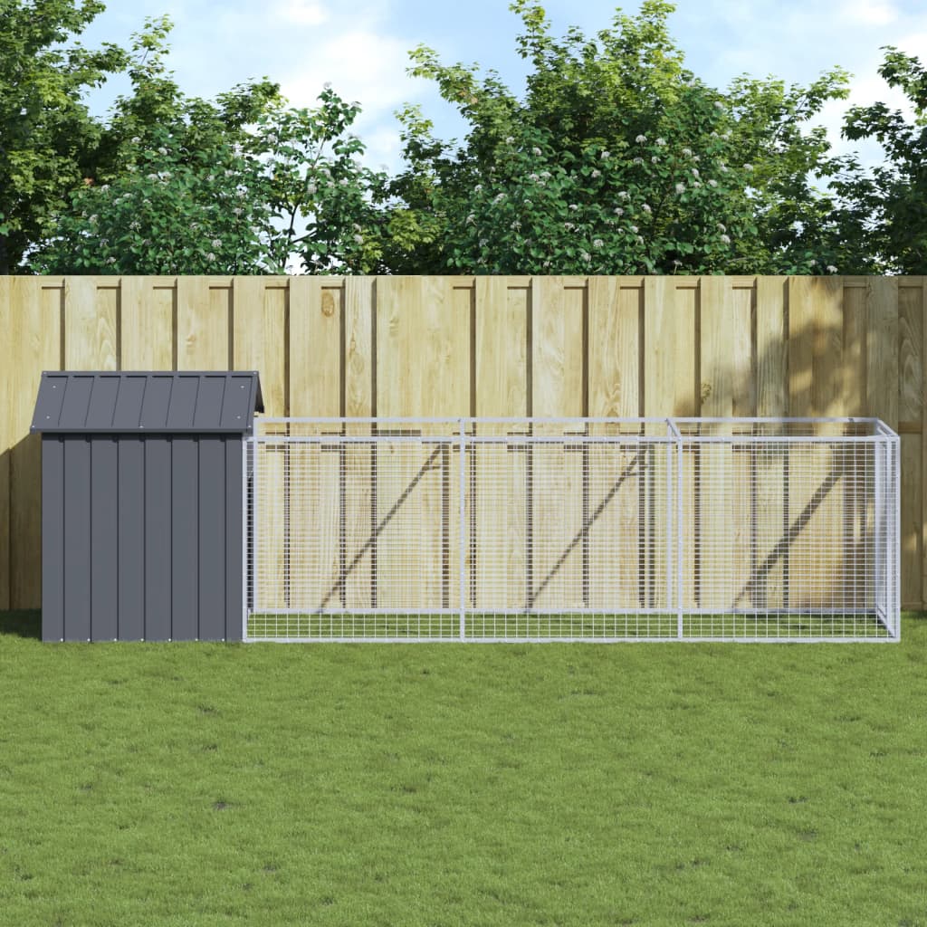 vidaXL Caseta perros con tejado acero galvanizado gris 117x405x123 cm Antracita