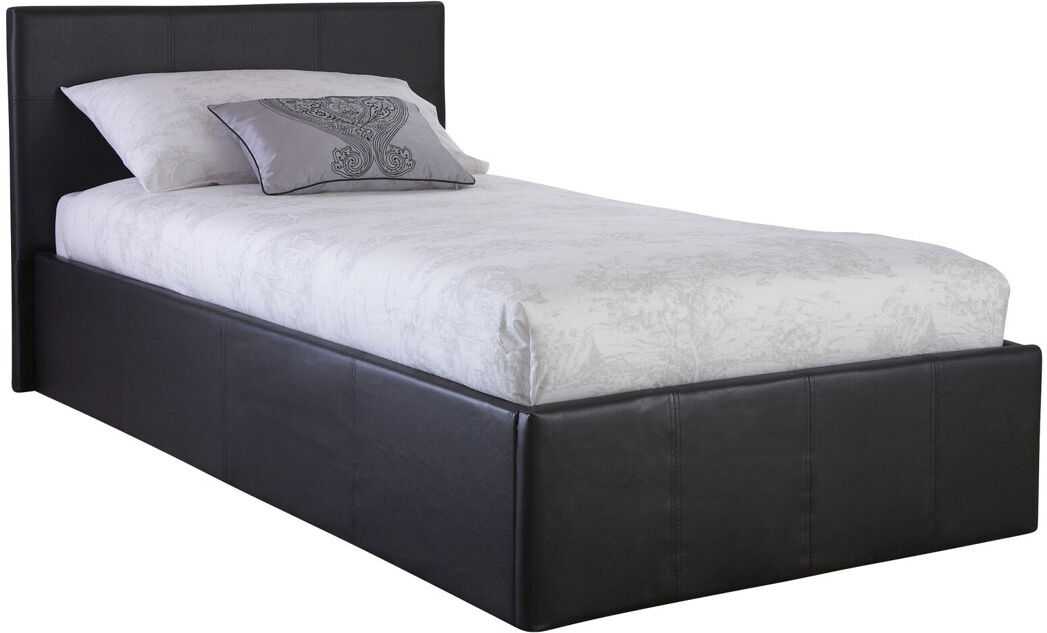 Hykkon Violetta Upholstered Faux Leather Lift Up Storage Bed Black Single (3')