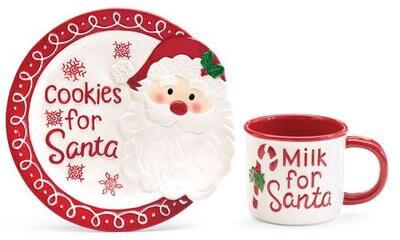 Burton + Burton Milk and Cookies for Santa Mug and Plate Red Set of Two, Set of Two, Red