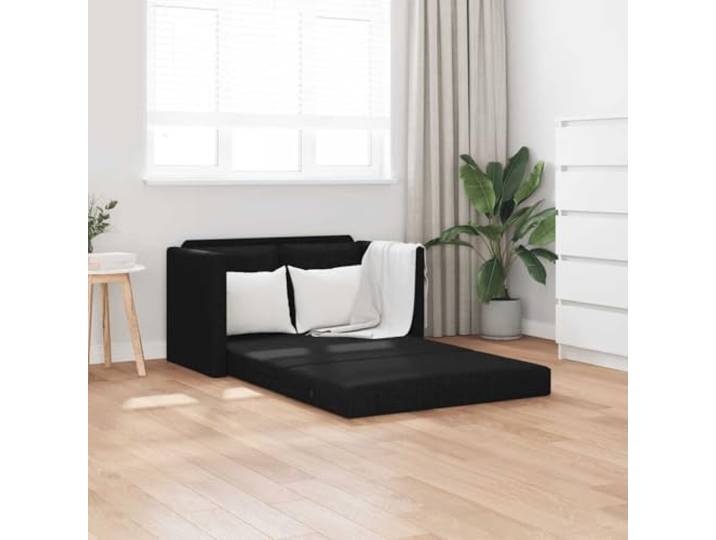 ZXQVLMRS Bodensofa 2-in-1 Schlafsofa Schwarz Klappbar Stoff 112x174x55 cm Inklusive Zusatzkissen, Metallgestell, Vielseitig einsetzbar