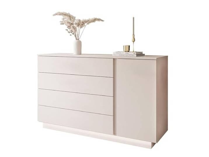 Lookway Kommode LINA Kaschmir II 1D4S mit LED-Beleuchtung, auf Sockel, Push-to-Open oder Griffe, 138x84x40 cm (Push-to-Open System)