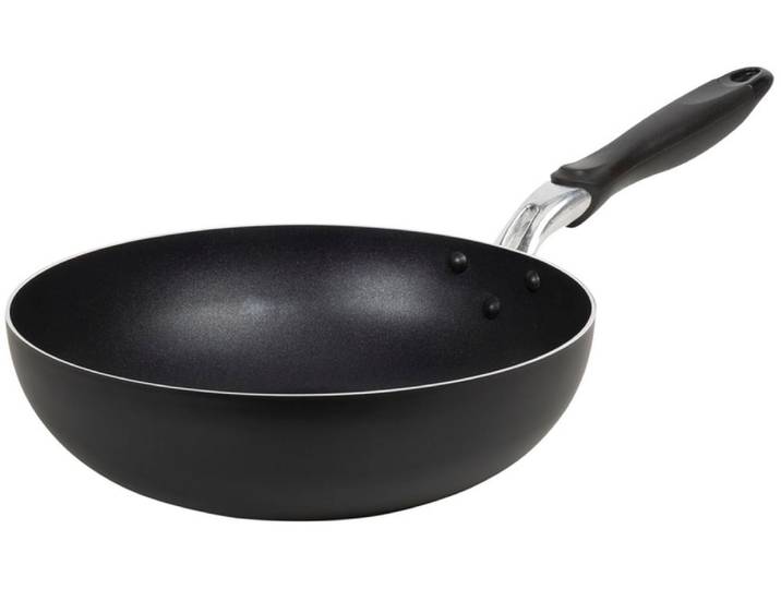 Wok RESTO KITCHENWARE Antares, Bratpfanne antihaftbeschichtet und spülmaschinenfest , schwarz, H:8cm L:49,5cm Ø:28cm, Pfannen, Wok, Induktion, für alle Herdarten geeignet