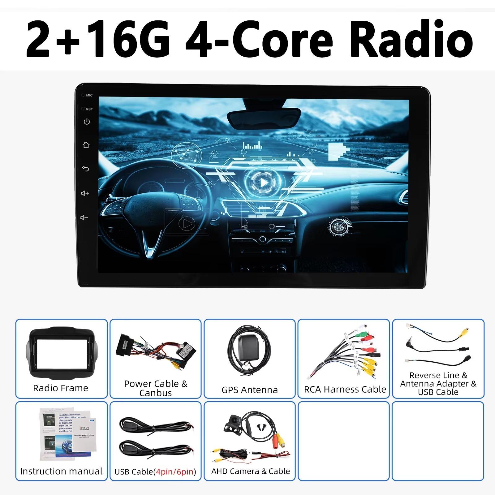 Autoradio - Multimedia-Player für Jeep Renegade 2014-2024 - Android 15 - 9-Zoll-Touchscreen - 2 GB RAM + 16 GB Speicher - Android Auto und CarPlay - AHD