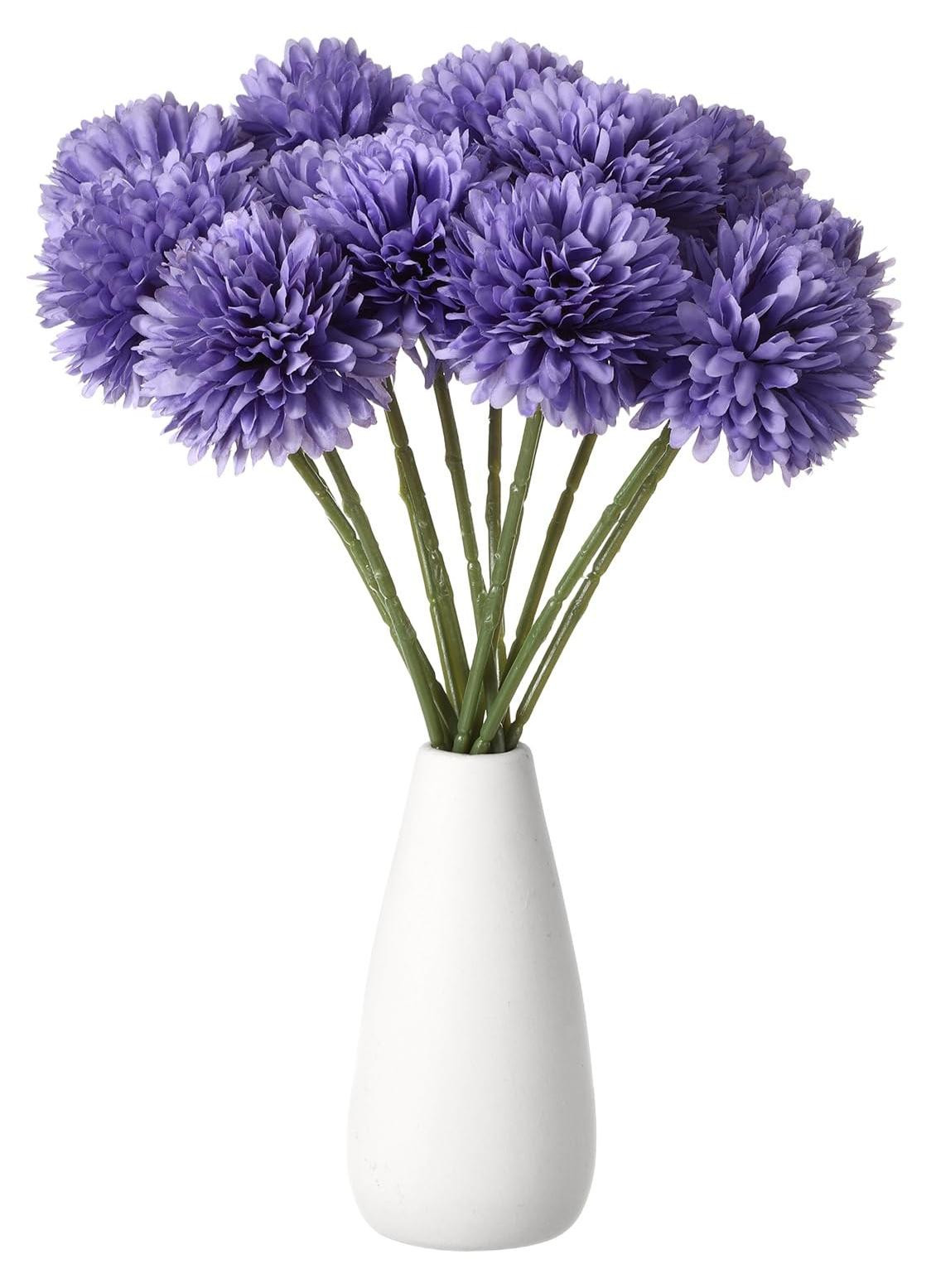 Set van 12 paarse kunstchrysanten van zijde voor binnen- en buitendecoratie