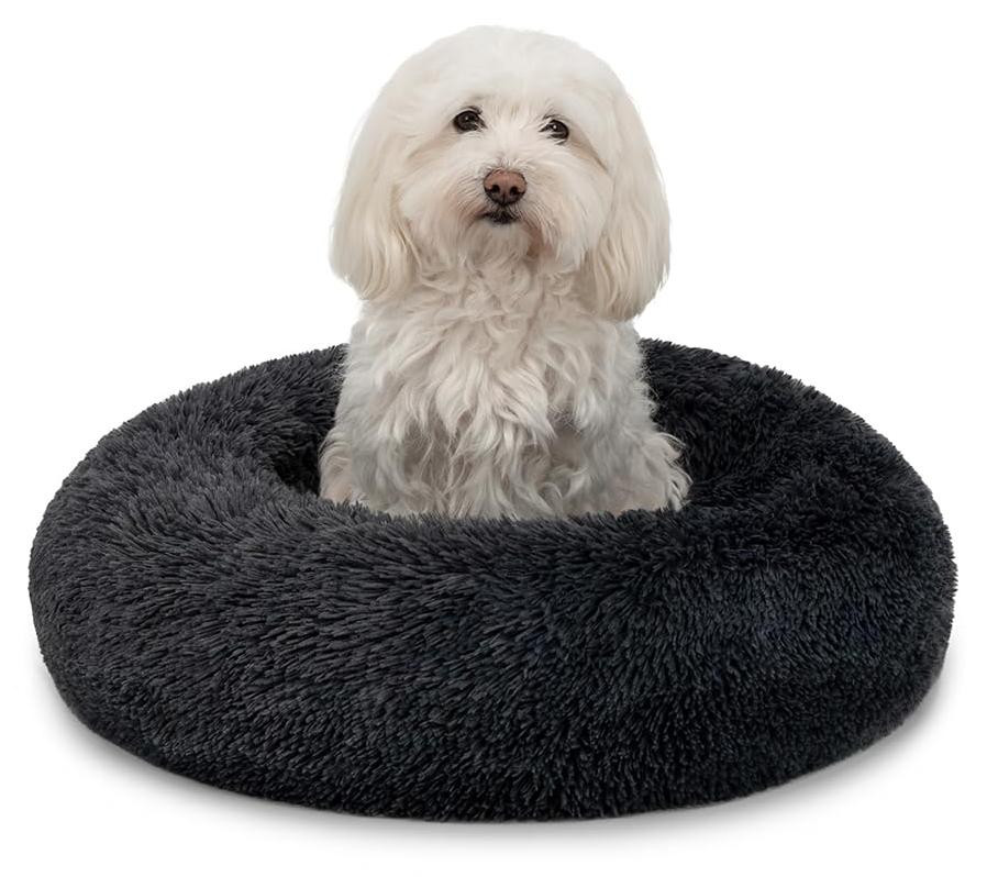 Lionto Donut hondenbed, rond hondenbank met pluche bekleding en antislipnoppen, donkergrijs, diameter: 50 cm