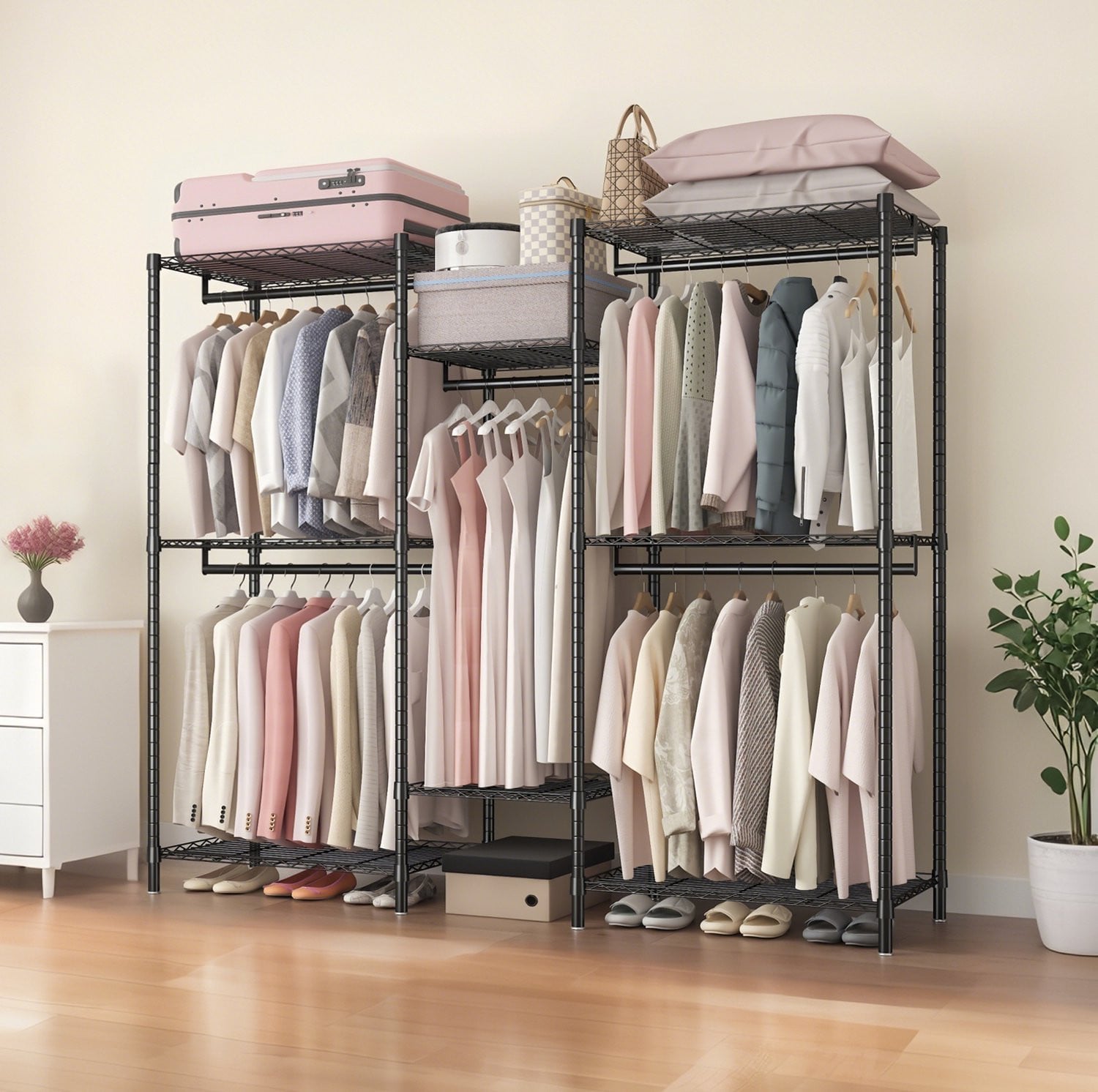 CHICFURN Kledingrek - Verstelbaar - 8 draadplanken - Staal - Zwart