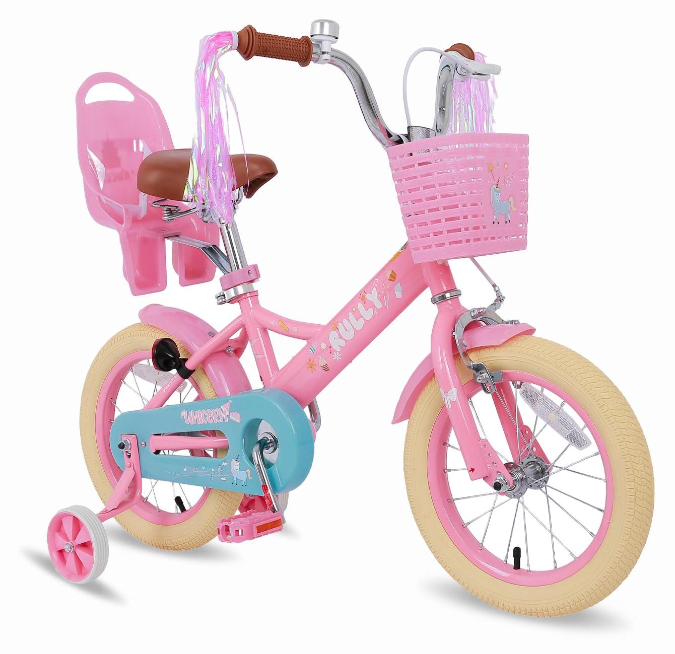 Kinderfahrrad Mädchenfahrrad Stützräder - 12, 14 oder 16 Zoll - Mit Korb und Handbremse