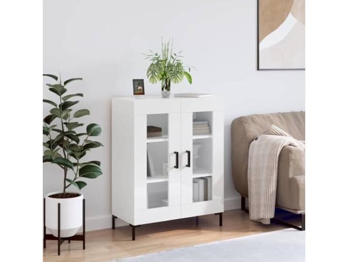 HEFZGDB Sideboard Hochglanz Weiß modern mit Eisenbeinen und Hochglanzfront aus Holzwerkstoff leicht zu reinigen als Wohnzimmer Sideboard mit Präsentationsfläche