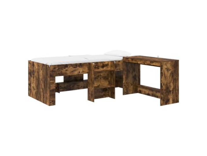 Keeushr Hochbett mit Schreibtisch für 2 STK. Räuchereiche Holzwerkstoff, integrierter Schreibtisch, platzsparend, moderne Ästhetik, einfache Pflege, für kleine Schlafzimmer