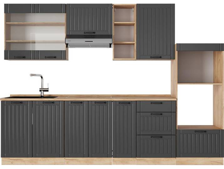 Cuisine Vicco Fame-Line Gris foncé 280cm \, PT Chêne\, Model 56973