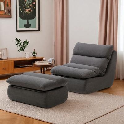 "32"" Cotton Bean Bag Sofa Chair with Ottoman and Tufted Upholstered Design and High-Resilience Foam and No Assembly"