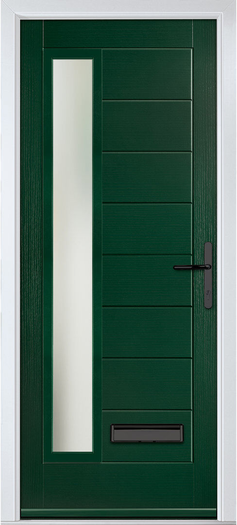 Crystal Direct Crystal GRP Front door Monza Right Anthracite Grey 890mm x 2090mm Open in Right hand Stipolytte Glass Green 89mm x 209mm
