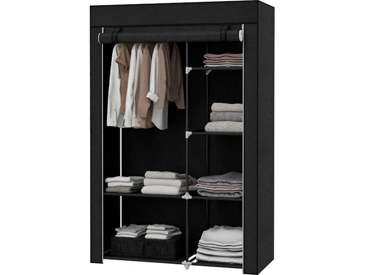 HOMCOM Kleiderschrank Stoffschrank mit 2 Kleiderstangen, 6 Fächern, Schwarz