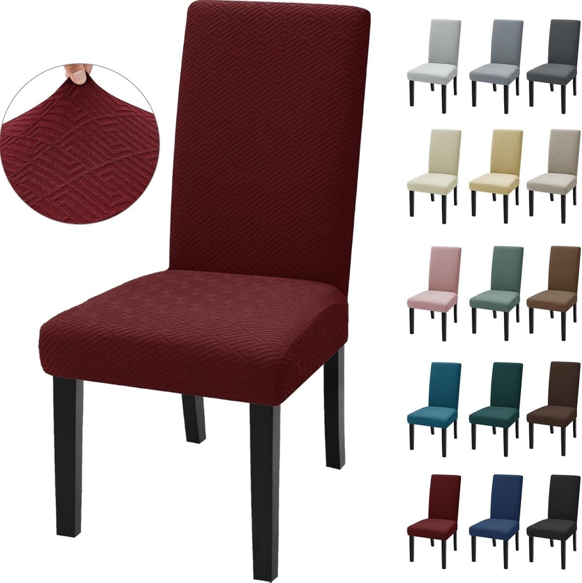 Famanu 6-delige elastische moderne eetkamerstoelhoes in rood