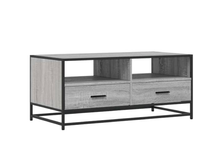 Couchtisch Grau Sonoma Eiche 100x50x45cm Metallrahmen, Holzwerkstoffplatte, Zeitschriften- und Bücherraum, Industriestil, Wohnzimmer