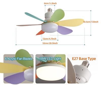 Inspire Daily Merch LED Ceiling Fan Light With Remote Control Screw Fan Light With Socket fan Light color