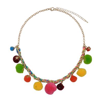 Collierkettchen STEUER "Metallcollier goldf. Mit bunten Textil-Pompoms", bunt (mehrfarbig), Halsketten, Damen, 54, Metall, L: 54