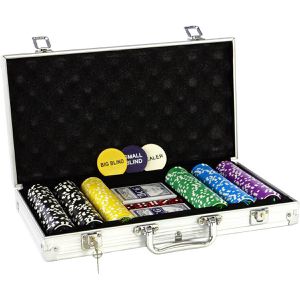 Nexos Pokerkoffer FP32504, Chips mit Wertaufdruck, aus Aluminium mit 2 Kartendecks und Dealer-Button, 300 Chips
