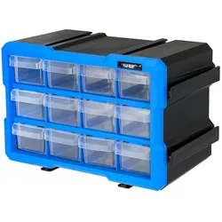 HMF Sortierbox für Kleinteile mit 12 Schubladen, erweiterbarer Sortimentskasten für Schrauben und Werkzeug, 24 Fächer, 29,5x19,5x16 cm, Blau-Schwarz
