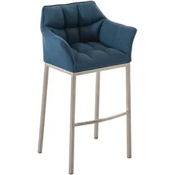 CLP Barhocker Damaso E Stoff mit 4-Fuß Gestell   Farbe: blau, Gestell Farbe: edelstahl