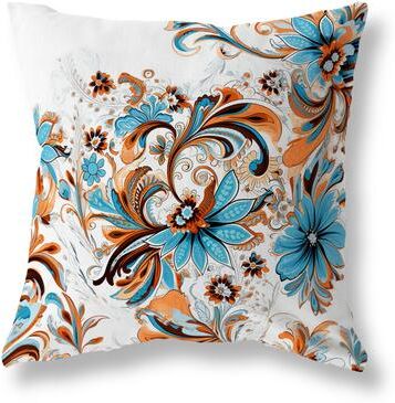 Amrita Sen Designs Blue And Orange Wild Flora Fusion Faux Suede Throw Pillow