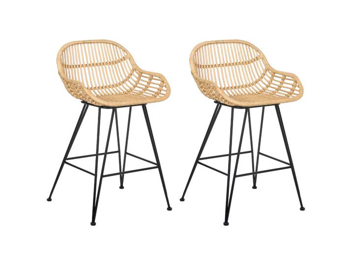 Beliani Barstuhl 2er-Set Rattan Naturfarben Terrell, Naturmaterialen, 54x94x57 cm, Esszimmer, Barmöbel, Barhocker