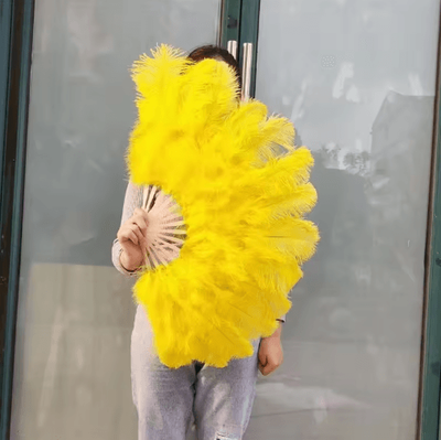 Inspire Picks Luxury Ostrich Feather Folding Fan Large Burlesque Dance & Stage Performance Fan (100130cm) yellow 130cm 2pcs