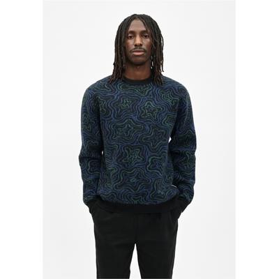 Strickpullover CLEPTOMANICX "Scribbles", Herren, Gr. L, blau (schwarz), 27% Baumwolle, 4% Elasthan, 40% Wolle, 29% Polyester, mehrfarbig, normal, Rundhals, Pullover Strickpullover, mit markantem Muster