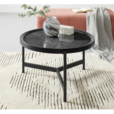 Couchtisch OTTO HOME "Sapphira", schwarz, B:74,5cm H:44cm T:74,5cm, MDF;metal;ceramic, Tische, Couchtisch Runde Couchtische, mit einer Keramiktischplatte, schwarzes Metallgestell, Breite 80 cm