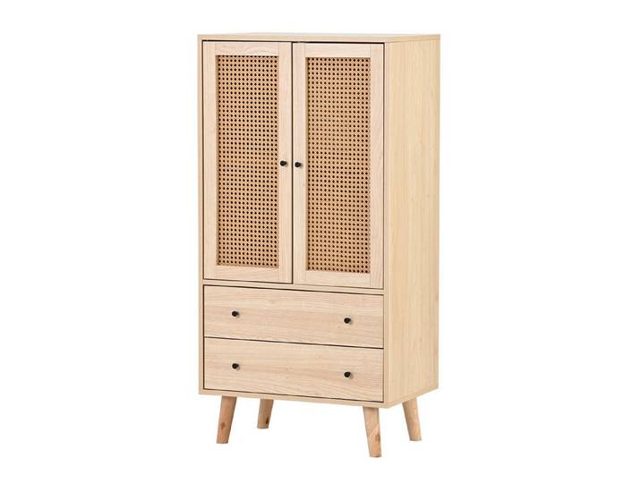 Flieks Kommode, Sideboard mit 2 Schubladen und 2 Türen Rattan 60x40x120cm