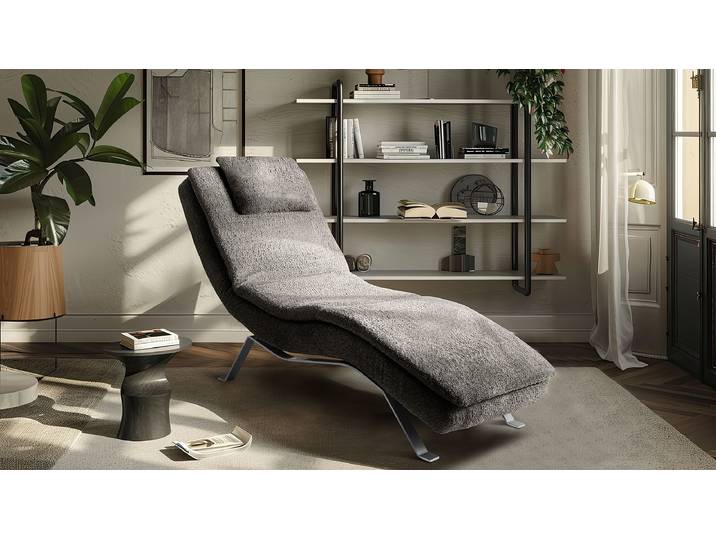 Relaxliege Kanan Grau Bouclé Stoff Abby Silber 65 x 65 x 171cm