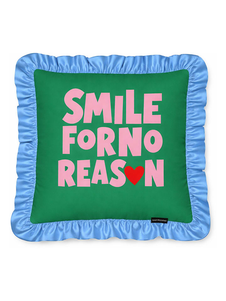 Really Nice Things Kissen "Smile For No Reason" in Grün/ Hellblau - (L)55 x (B)55 cm - onesize